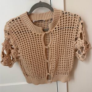 Zara Beige Knit Short Sleeve Top